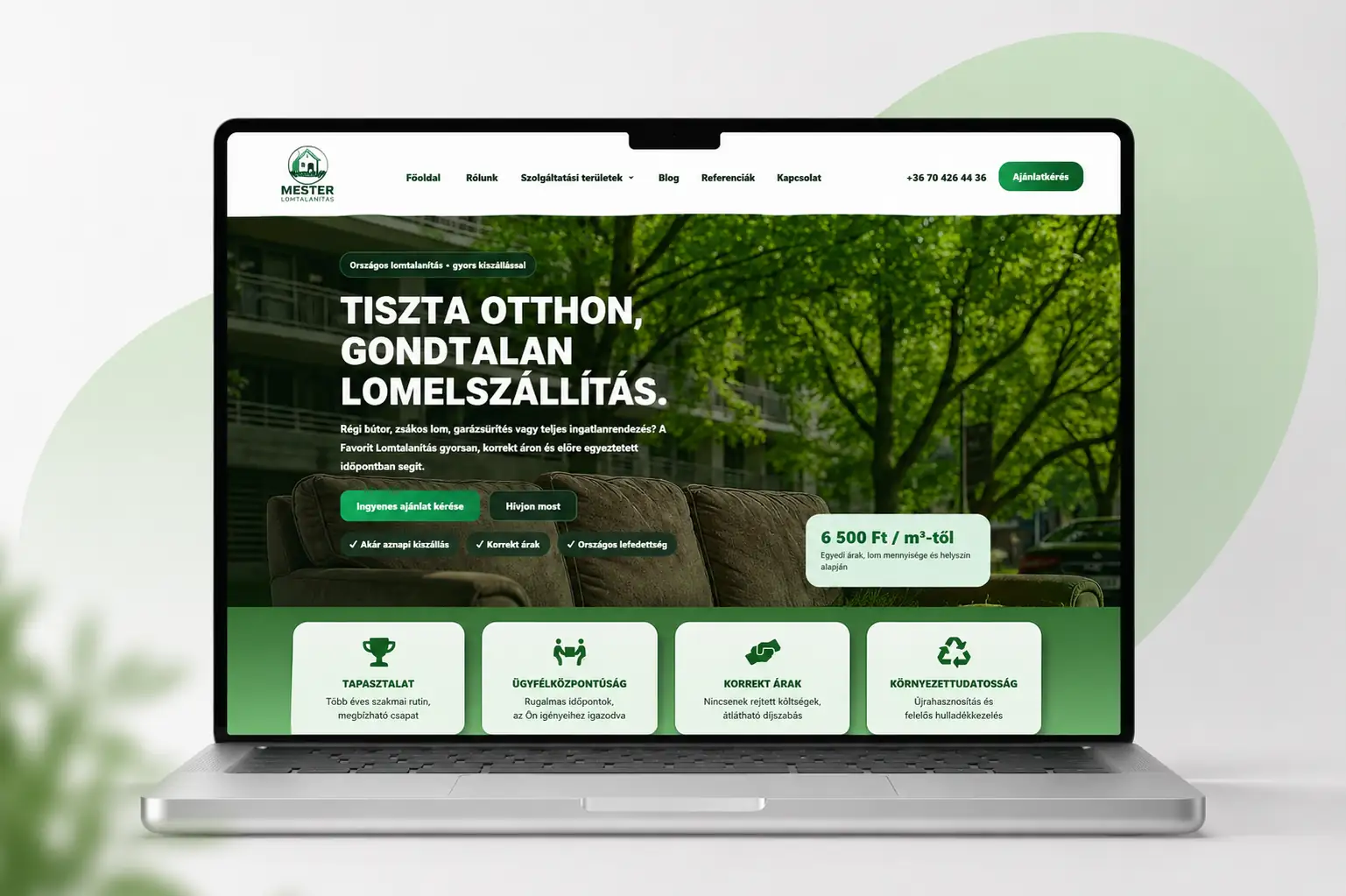 Favorit Lomtalanítás modern weboldala laptopképernyőn